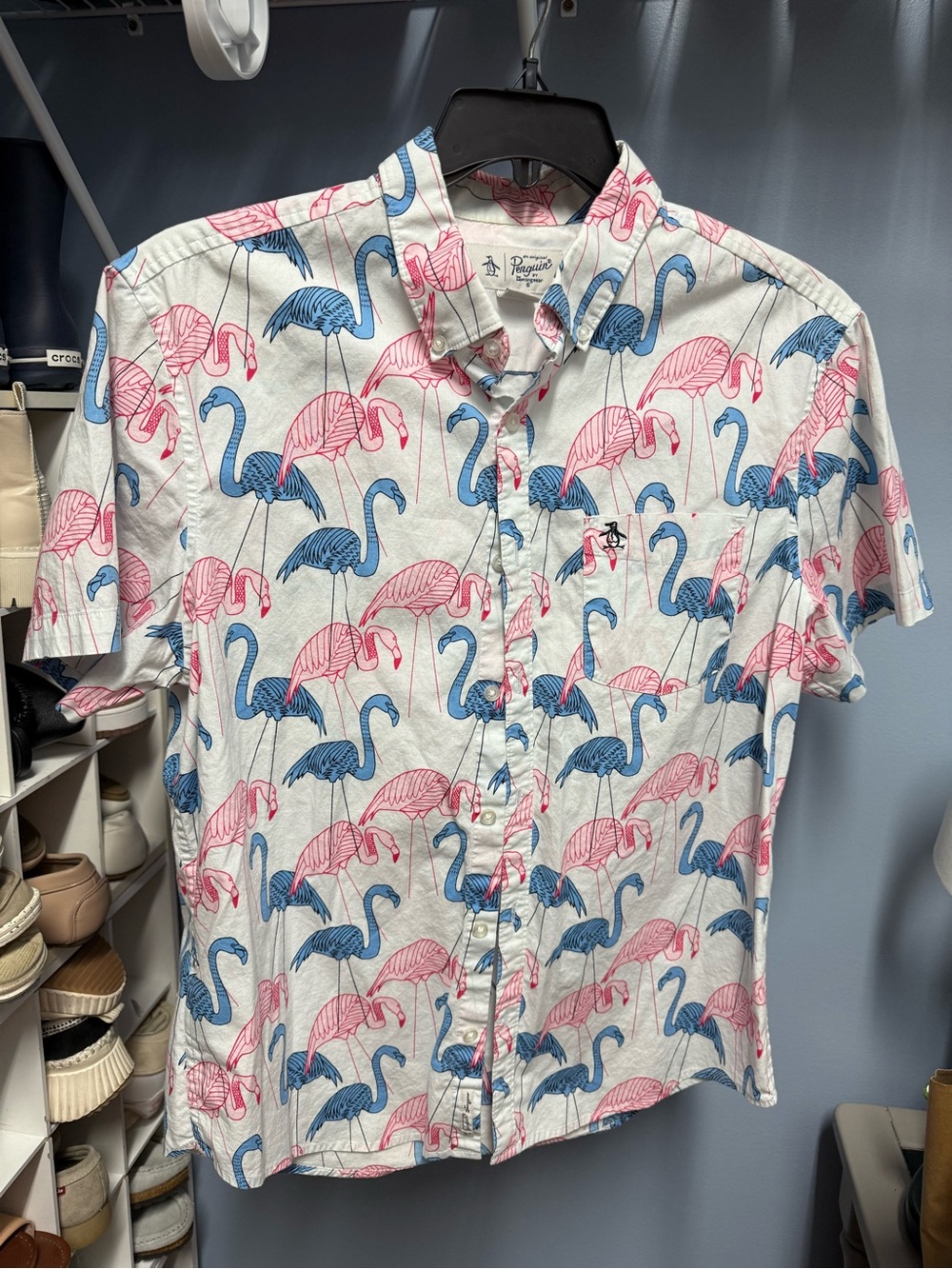 Original Penguin Short-Sleeve Flamingo Print Shirt - Pink & Blue